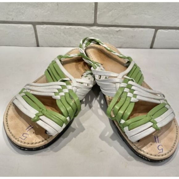 Handmade Boho Hippie Lime/White Leather Sandal  Tire Sole Women's 5 - Picture 1 of 8
